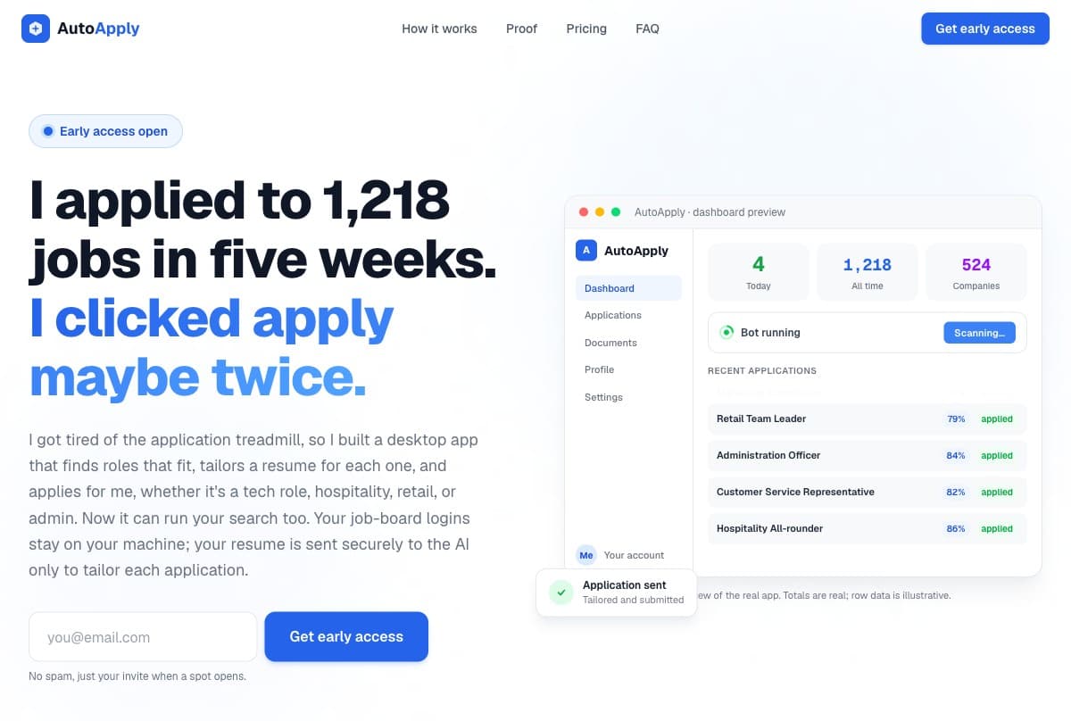 AutoApply homepage screenshot